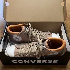 Converse High-Top Sneakers in Brown and White